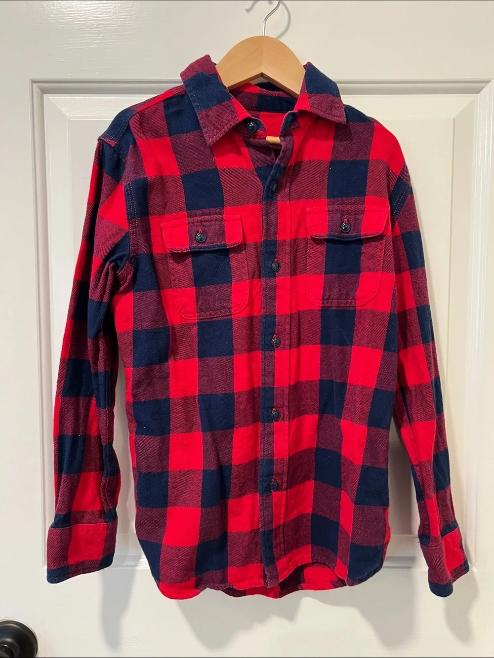 GAP Kids Classic Red and Navy Plaid Flannel Button-Down Shirt